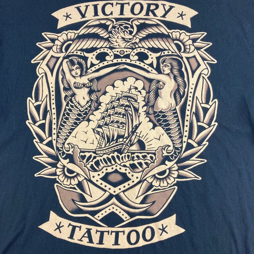 Victory Tattoo Ship Mermaid Graphic T-Shirt Mens XL Black